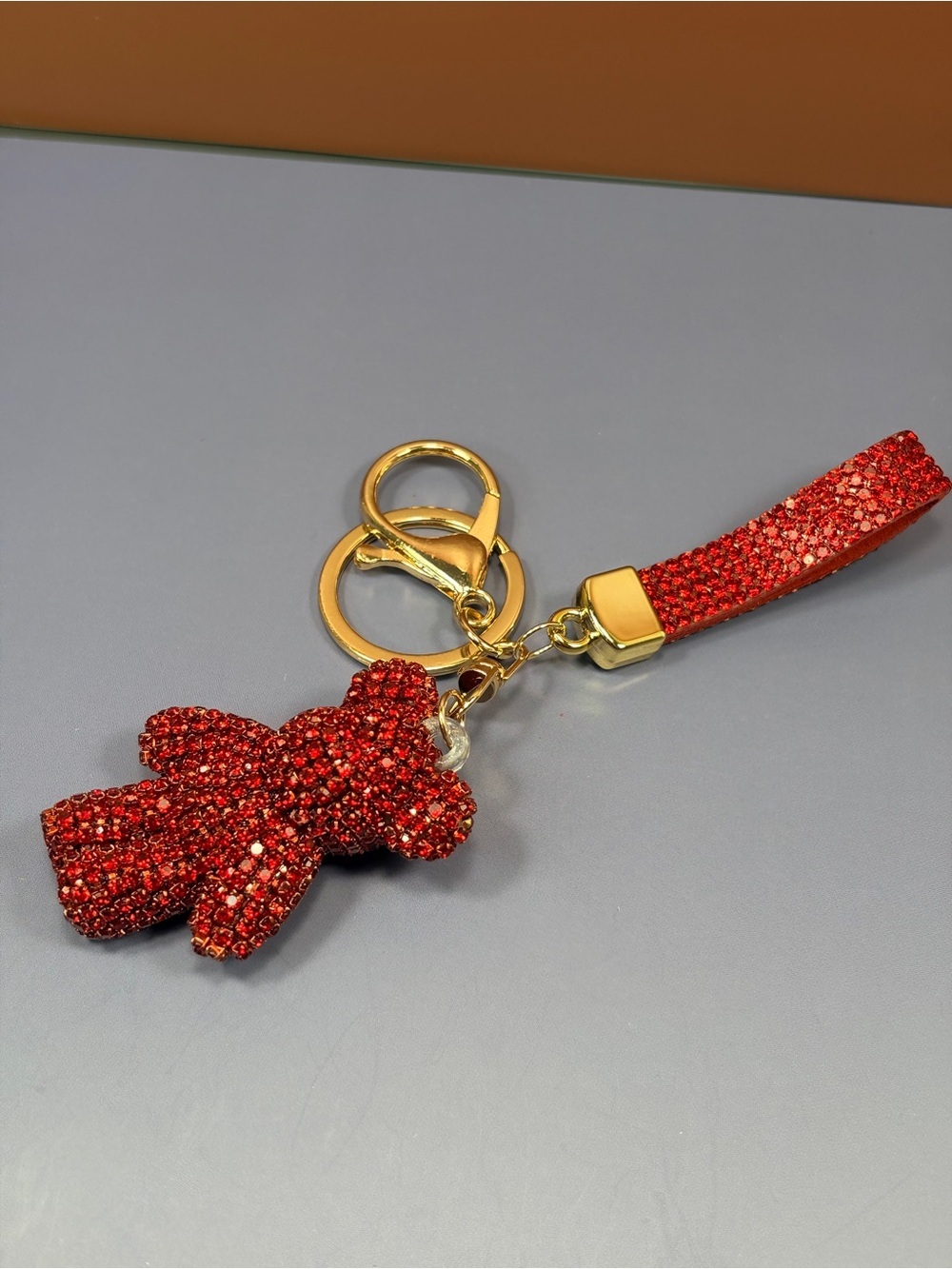 Dazzling Red Crystal Teddy Bear Keychain Wristlet - Picture 5 of 6